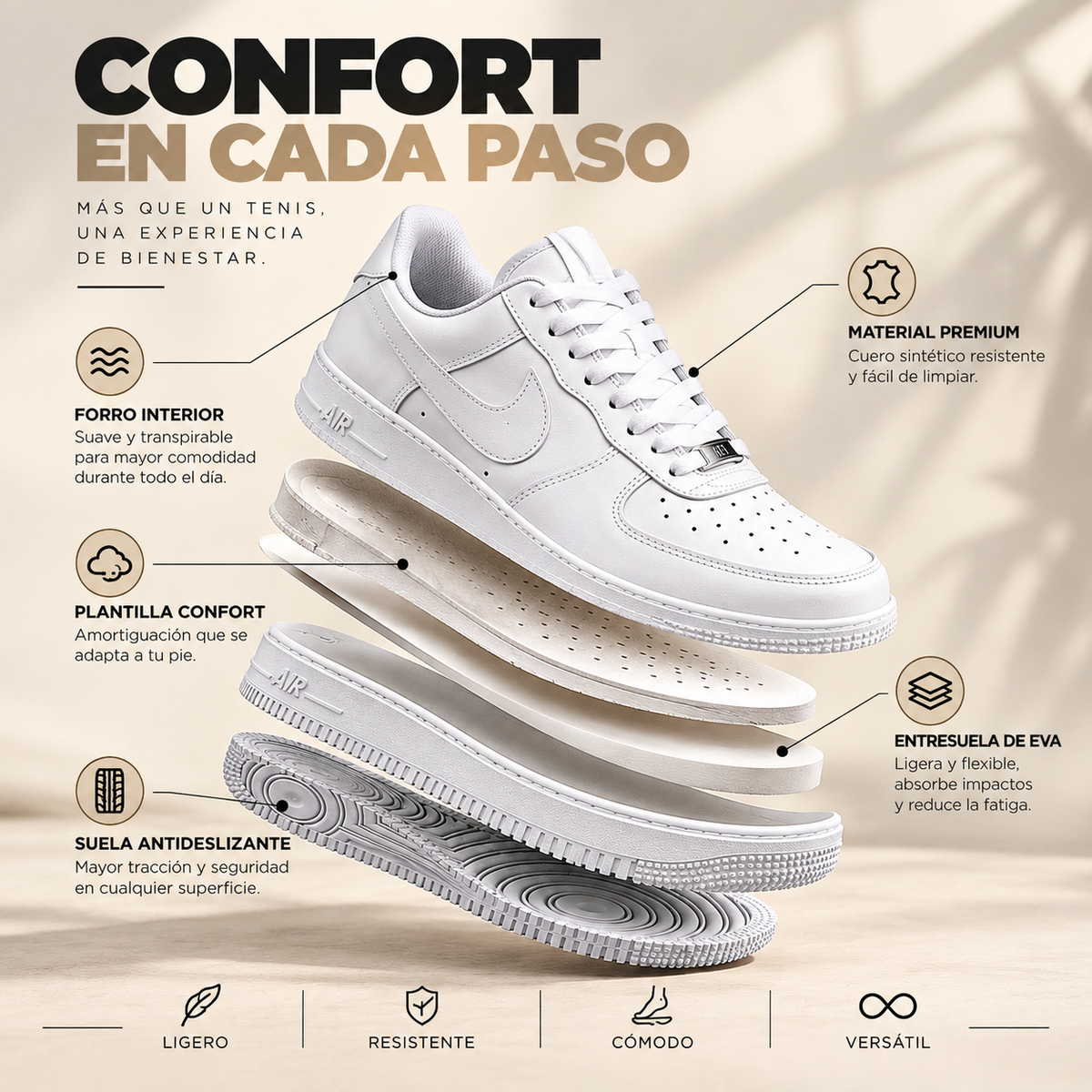 Tenis Force 1 Confort - Unisex