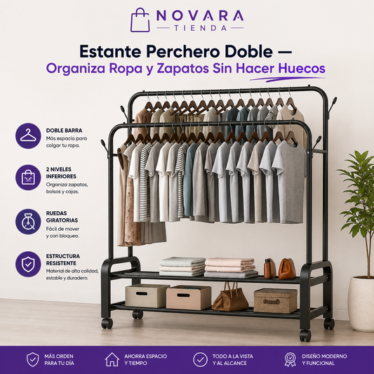 Estante Perchero Doble — Organiza Ropa y Zapatos Sin Hacer Huecos